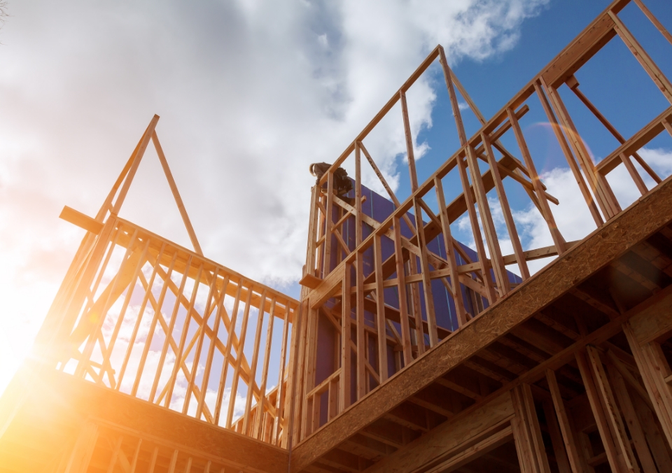 Wooden frame of a residential building under construction